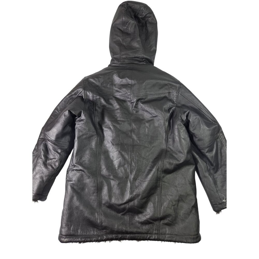 Y2K Vintage Wilsons Maxima Leather Reversible Fur Hooded Long Jacket S McBling - Picture 5 of 8